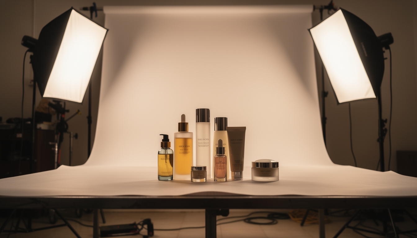 Professional product photography studio setup in Cairo with clean white background lighting
